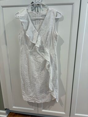 Calvin Klein White Eyelet Ruffle Midi Dress